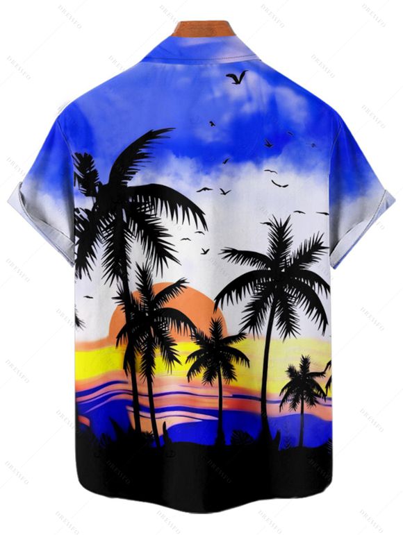 Chemise de vacances pour homme, imprimé paysage de cocotiers ombré, idéale pour la plage - Bleu 4XL