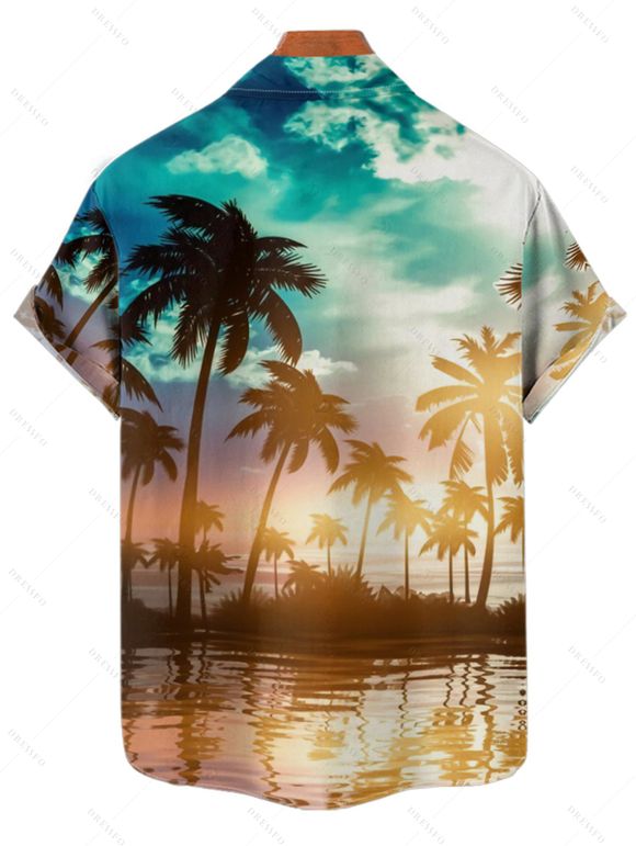 Chemise de vacances pour homme, imprimé cocotier et soleil, pour la plage - Orange 4XL