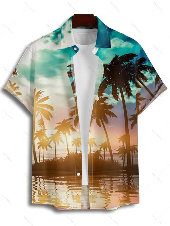 Chemise de vacances pour homme, imprimé cocotier et soleil, pour la plage - Orange 4XL