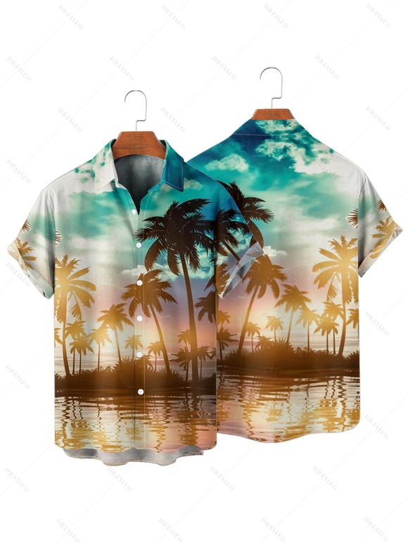 Chemise de vacances pour homme, imprimé cocotier et soleil, pour la plage - Orange 4XL