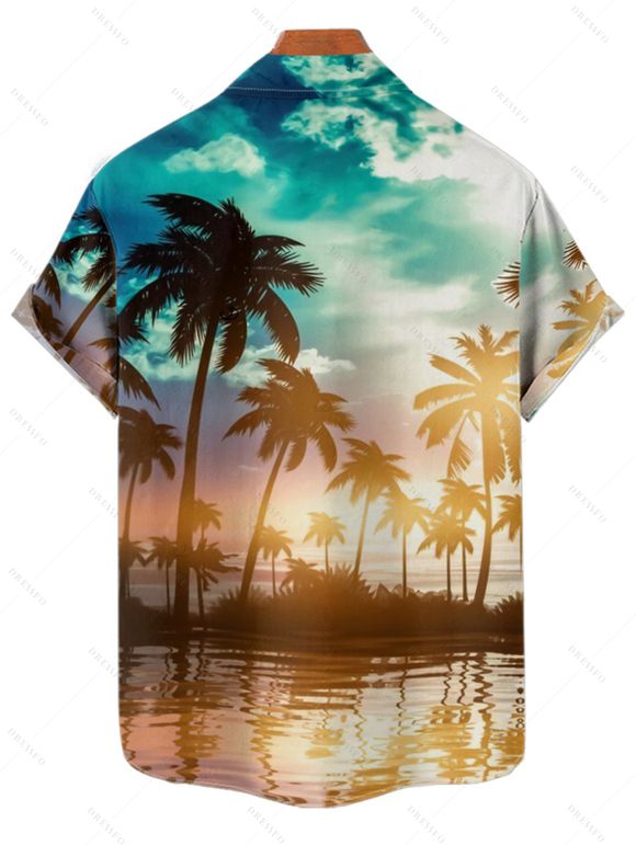 Beach Couple Outfit Coconut Tree Sunlight Print Mini Dress and Shirt Vacation Set - Orange S | US 4