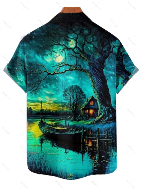 Vacation Couple Outfit Forest Landscape Print Mini Dress and Shirt Set - Vert profond S | US 4