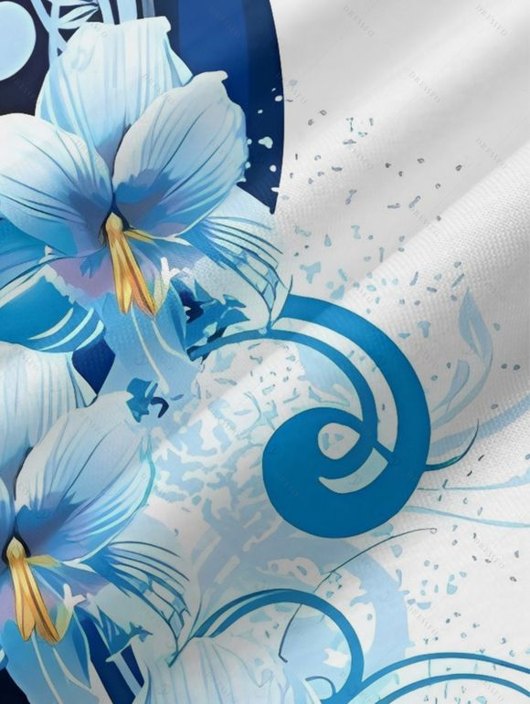 Vacation Couple Outfit Contrast Color Floral Print Pocket Long Dress and Shirt Set - Bleu clair S | US 4