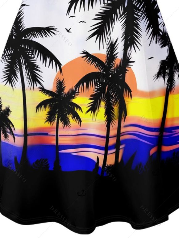 Robe de vacances à imprimé cocotier ombré, robe à bretelles spaghetti pour la plage - Bleu XXL | US 14