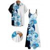 Vacation Couple Outfit Contrast Color Floral Print Pocket Long Dress and Shirt Set - Bleu clair S | US 4