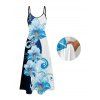 Vacation Couple Outfit Contrast Color Floral Print Pocket Long Dress and Shirt Set - Bleu clair S | US 4