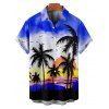 Vacation Couple Outfit Ombre Coconut Tree Print Spaghetti Strap Dress and Shirt Beach Set - Bleu S | US 4