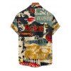 Chemise boutonnée vintage pour homme, imprimé lettres colorblock, style affiches - multicolor 5XL