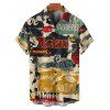 Chemise boutonnée vintage pour homme, imprimé lettres colorblock, style affiches - multicolor 5XL