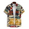 Chemise boutonnée vintage pour homme, imprimé lettres colorblock, style affiches - multicolor 5XL