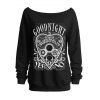 Sweat-shirt gothique à col incliné avec imprimé tête de mort, lettre et cœur - Noir XXL | US 14