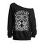 Sweat-shirt gothique à col incliné avec imprimé tête de mort, lettre et cœur - Noir XXL | US 14
