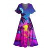 Robe de vacances pour la plage, robe fendue à imprimé paysage de cocotiers - Rouge Rose XXL | US 14