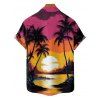 Chemise de vacances pour homme, imprimé cocotiers et coucher de soleil, idéale pour la plage - Rouge 5XL