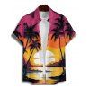 Chemise de vacances pour homme, imprimé cocotiers et coucher de soleil, idéale pour la plage - Rouge 5XL