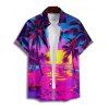 Chemise de plage pour homme, imprimé paysage de cocotiers, chemise de vacances - Rouge Rose XXXXXL | US 20