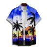 Chemise de vacances pour homme, imprimé paysage de cocotiers ombré, idéale pour la plage - Bleu 5XL