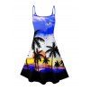 Vacation Couple Outfit Ombre Coconut Tree Print Spaghetti Strap Dress and Shirt Beach Set - Bleu S | US 4