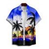 Vacation Couple Outfit Ombre Coconut Tree Print Spaghetti Strap Dress and Shirt Beach Set - Bleu S | US 4