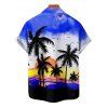 Vacation Couple Outfit Ombre Coconut Tree Print Spaghetti Strap Dress and Shirt Beach Set - Bleu S | US 4