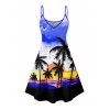 Vacation Couple Outfit Ombre Coconut Tree Print Spaghetti Strap Dress and Shirt Beach Set - Bleu S | US 4