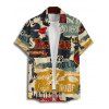 Vintage Couple Outfit Colorblock Letter Posters Style Print Mini Dress and Shirt Set - multicolor S | US 4
