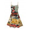 Vintage Couple Outfit Colorblock Letter Posters Style Print Mini Dress and Shirt Set - multicolor S | US 4