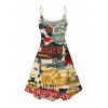 Vintage Couple Outfit Colorblock Letter Posters Style Print Mini Dress and Shirt Set - multicolor S | US 4
