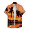 Chemise de plage boutonnée pour homme, imprimé cocotiers et coucher de soleil - Orange 5XL