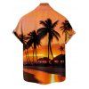 Chemise de plage boutonnée pour homme, imprimé cocotiers et coucher de soleil - Orange 5XL