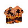 Chemise de plage boutonnée pour homme, imprimé cocotiers et coucher de soleil - Orange 5XL