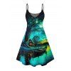 Robe de vacances à imprimé paysage forestier, mini-robe à bretelles spaghetti - Vert profond XXXXXL | US 20