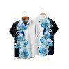 Chemise de vacances pour homme, boutonnée, à imprimé floral et couleur contrastée - Blanc 5XL