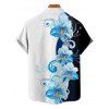Chemise de vacances pour homme, boutonnée, à imprimé floral et couleur contrastée - Blanc 5XL