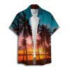 Chemise de vacances pour homme, boutonnée, imprimé paysage de plage et de cocotiers - Orange 5XL