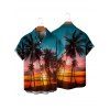Chemise de vacances pour homme, boutonnée, imprimé paysage de plage et de cocotiers - Orange 5XL