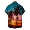 Chemise de vacances pour homme, boutonnée, imprimé paysage de plage et de cocotiers - Orange 5XL