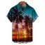 Chemise de vacances pour homme, boutonnée, imprimé paysage de plage et de cocotiers - Orange 5XL