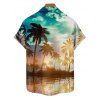 Chemise de vacances pour homme, imprimé cocotier et soleil, pour la plage - Orange 5XL