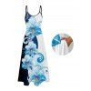 Robe de vacances à imprimé floral contrasté et poches, robe longue à bretelles spaghetti - Noir XXL | US 14