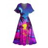 Vacation Couple Outfit for Beach Coconut Tree Print Slit Dress and Shirt Set - Rouge Rose S | US 4