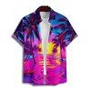 Vacation Couple Outfit for Beach Coconut Tree Print Slit Dress and Shirt Set - Rouge Rose S | US 4