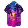 Vacation Couple Outfit for Beach Coconut Tree Print Slit Dress and Shirt Set - Rouge Rose S | US 4