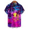 Vacation Couple Outfit for Beach Coconut Tree Print Slit Dress and Shirt Set - Rouge Rose S | US 4