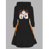 Robe à capuche d'Halloween à imprimé fantôme chauve-souris, mini-robe à lacets et cordons de serrage - Noir XXL | US 14