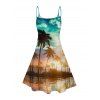 Beach Couple Outfit Coconut Tree Sunlight Print Mini Dress and Shirt Vacation Set - Orange S | US 4