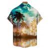 Beach Couple Outfit Coconut Tree Sunlight Print Mini Dress and Shirt Vacation Set - Orange S | US 4
