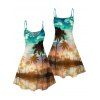 Beach Couple Outfit Coconut Tree Sunlight Print Mini Dress and Shirt Vacation Set - Orange S | US 4