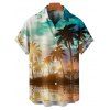 Beach Couple Outfit Coconut Tree Sunlight Print Mini Dress and Shirt Vacation Set - Orange S | US 4