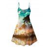 Beach Couple Outfit Coconut Tree Sunlight Print Mini Dress and Shirt Vacation Set - Orange S | US 4